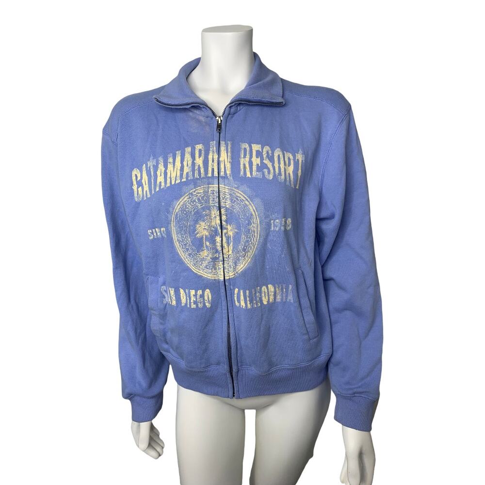 Blue 84 Catamaran Resort blue zip up sweatshirt fold over collar Small